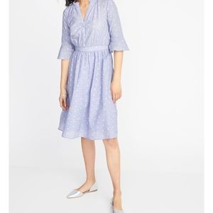 Old Navy Blue Waist-defined Clip-dot Shirt Dress